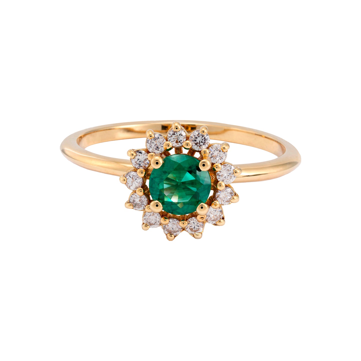 ANILLO ESMERALDA REDONDA CLUSTER DIAMANTES