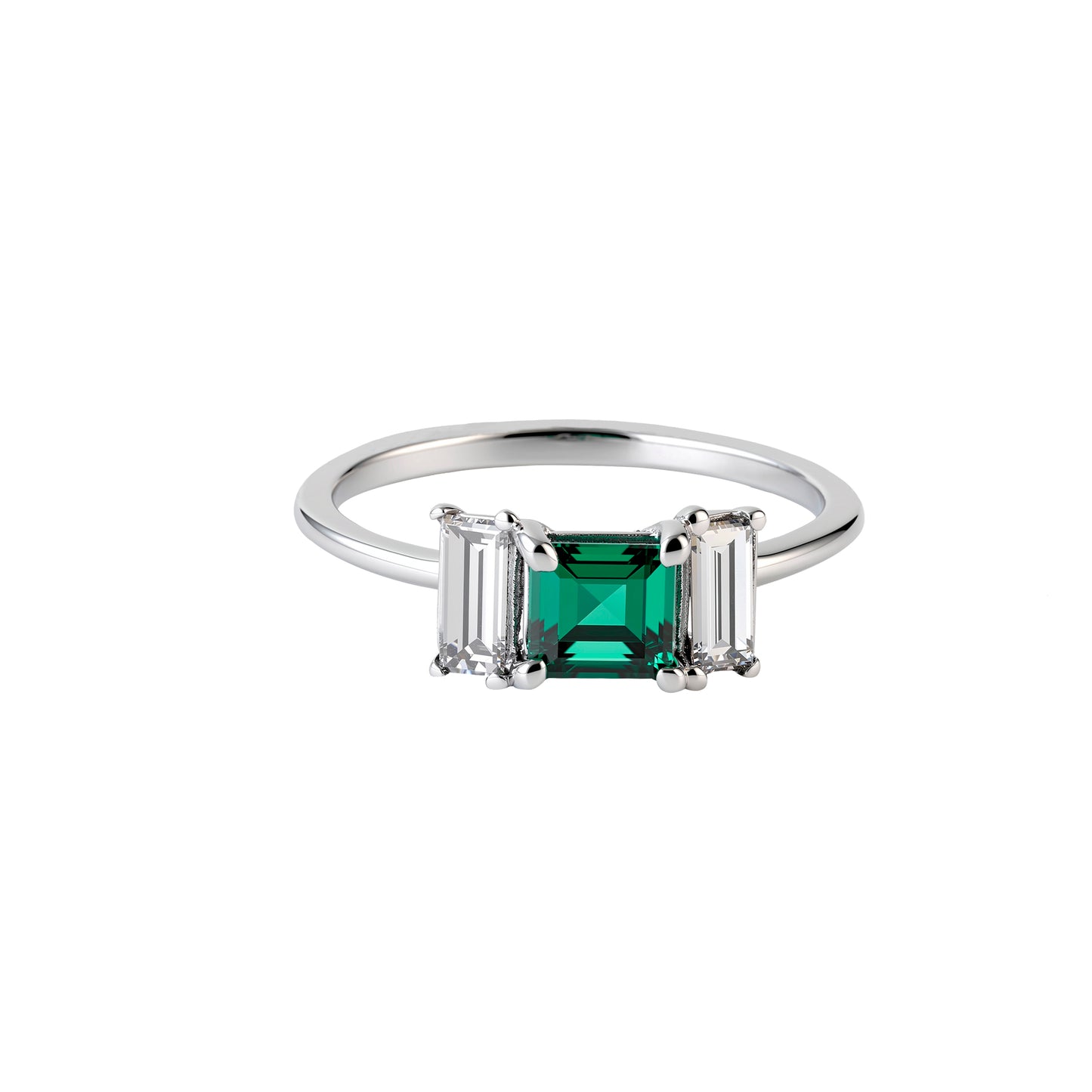 ANILLO ESMERALDA CUADRADA CON DIAMANTES EN BAGUETTE