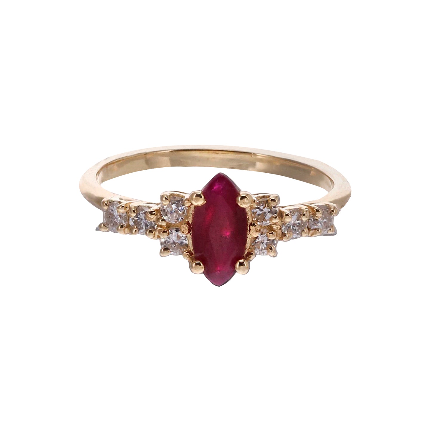 ANILLO RUBI MARQUISSE Y DIAMANTES REDONDOS