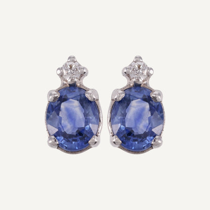 ARETE ZAFIRO OVALADO Y DIAMANTE REDONDO ORO 18K