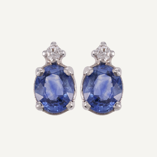 ARETE ZAFIRO OVALADO Y DIAMANTE REDONDO ORO 18K