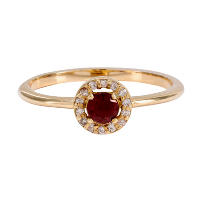 ANILLO RUBI REDONDO Y HALO DIAMANTES