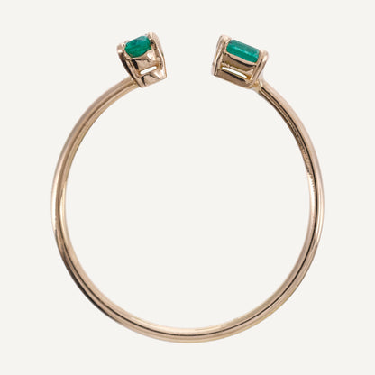 ANILLO TOI ET MOI CON ESMERALDA CUADRADA Y GOTA EN OR AMARILLO 18K