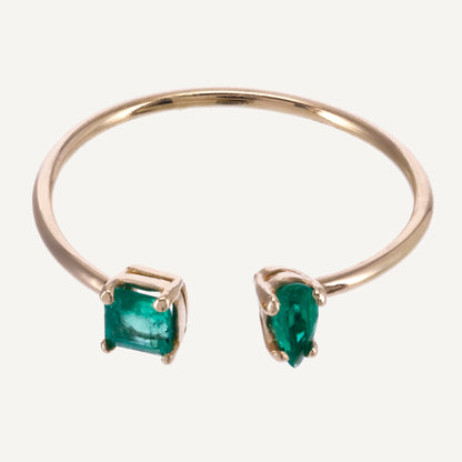 ANILLO TOI ET MOI CON ESMERALDA CUADRADA Y GOTA EN OR AMARILLO 18K