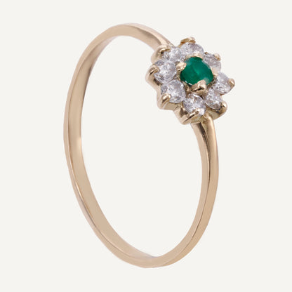 ANILLO FLOR ESMERALDA Y DIAMANTES EN ORO AMARILLO 18K