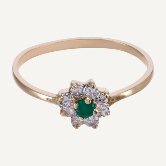 ANILLO FLOR ESMERALDA Y DIAMANTES EN ORO AMARILLO 18K