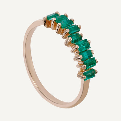 ANILLO BAGUETTES ESMERALDAS ESCALONADO ORO AMARILLO 18K