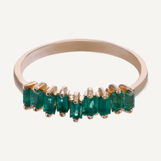 ANILLO BAGUETTES ESMERALDAS ESCALONADO ORO AMARILLO 18K