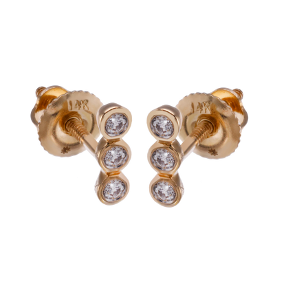 ARETES BEBE 3 DIAMANTICOS ORO 18K