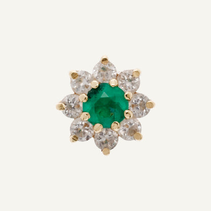 ARETE FLOR ESMERALDA Y DIAMANTES ORO 18K