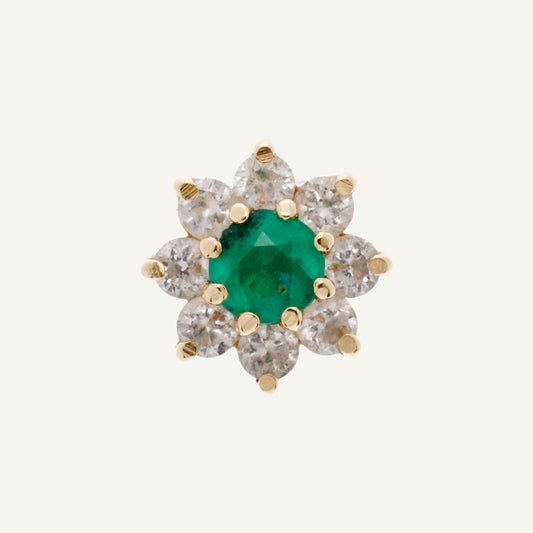 ARETE FLOR ESMERALDA Y DIAMANTES ORO 18K