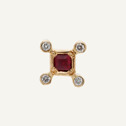 ARETE ROMBO RUBÍS Y DIAMANTE ORO 18K