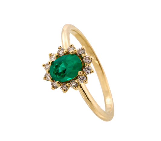ANILLO ESMERALDA OVALADA CLUSTER DIAMANTES
