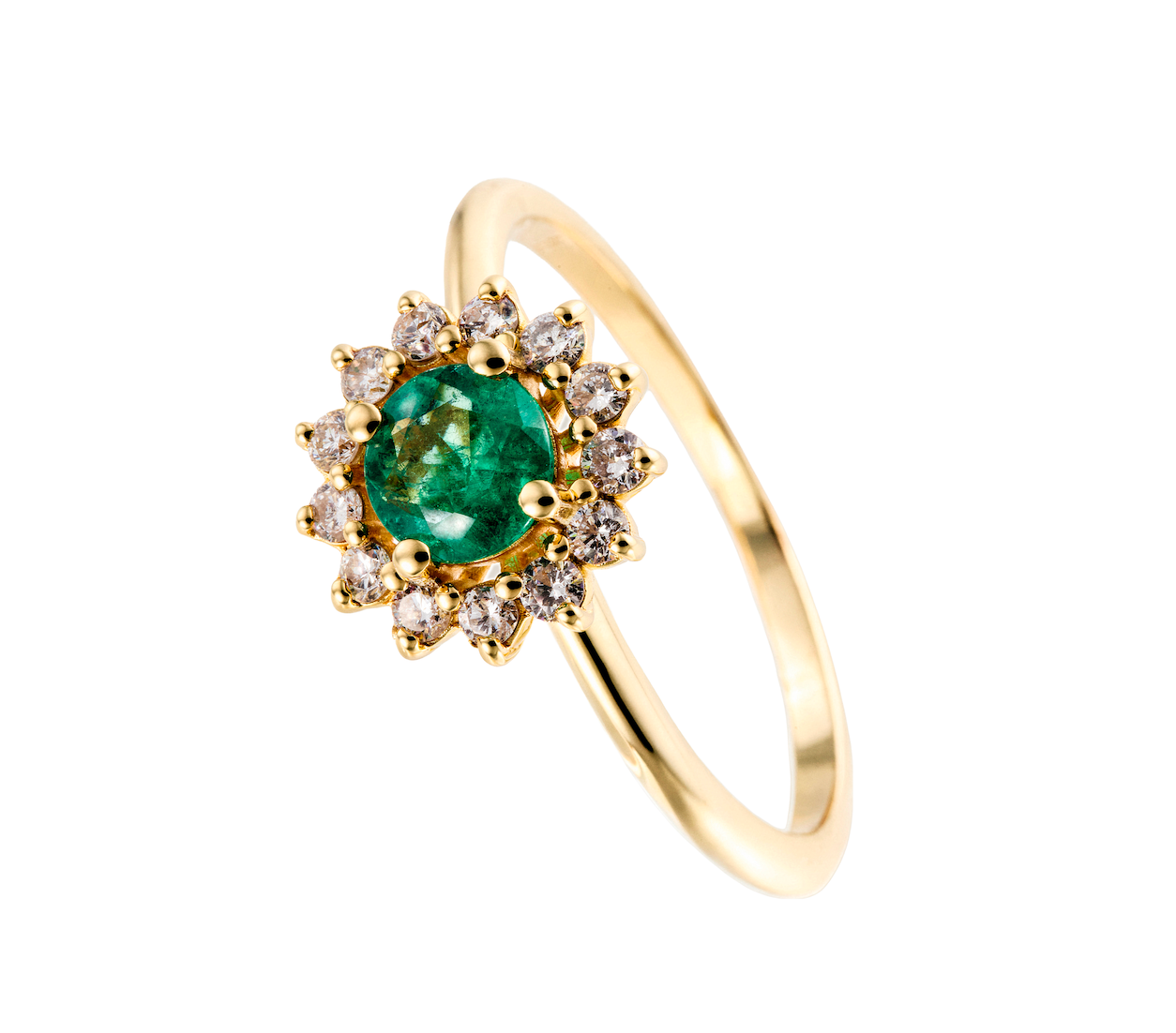 ANILLO ESMERALDA REDONDA CLUSTER DIAMANTES