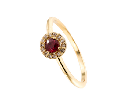 ANILLO RUBI REDONDO Y HALO DIAMANTES
